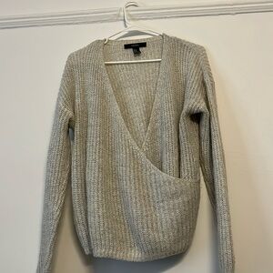 Gray crossover knit sweater